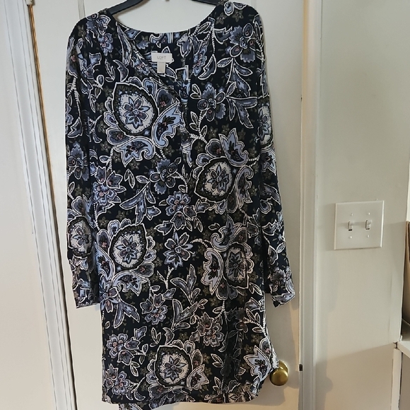LOFT Navy Floral Long Sleeve Dress - Picture 4 of 7